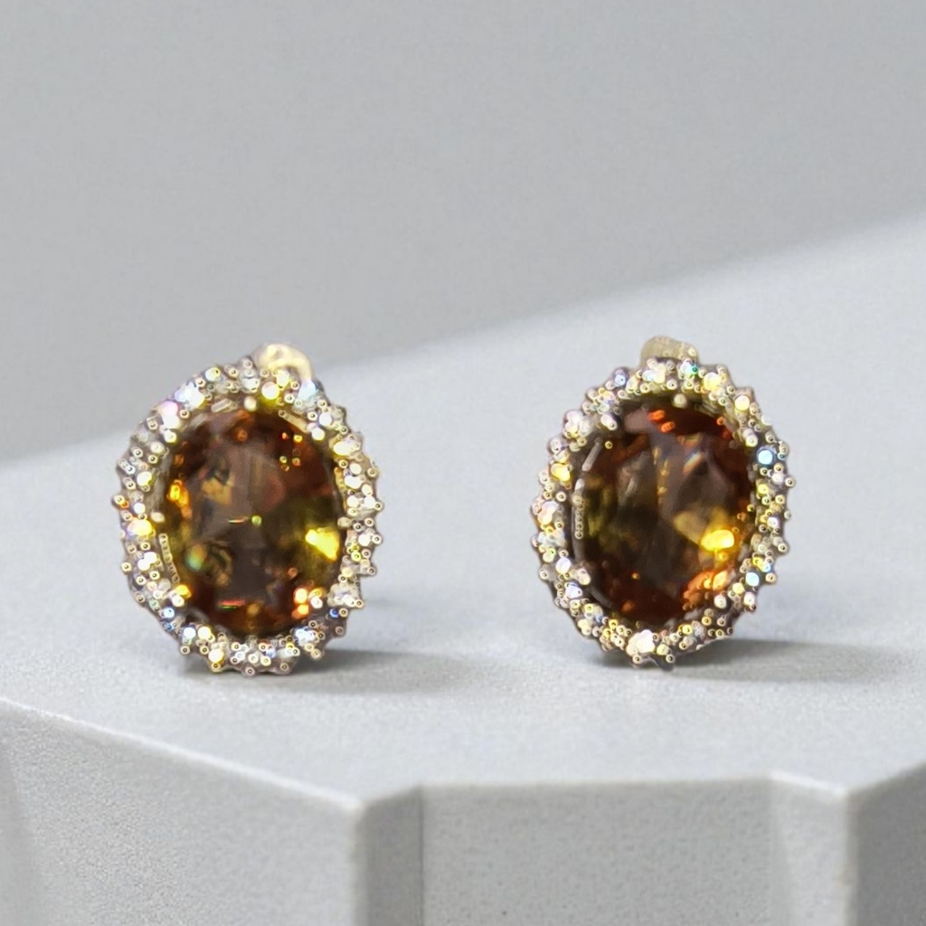 Classic Oval Halo Post Earrings With Rich Golden Crystal Glow